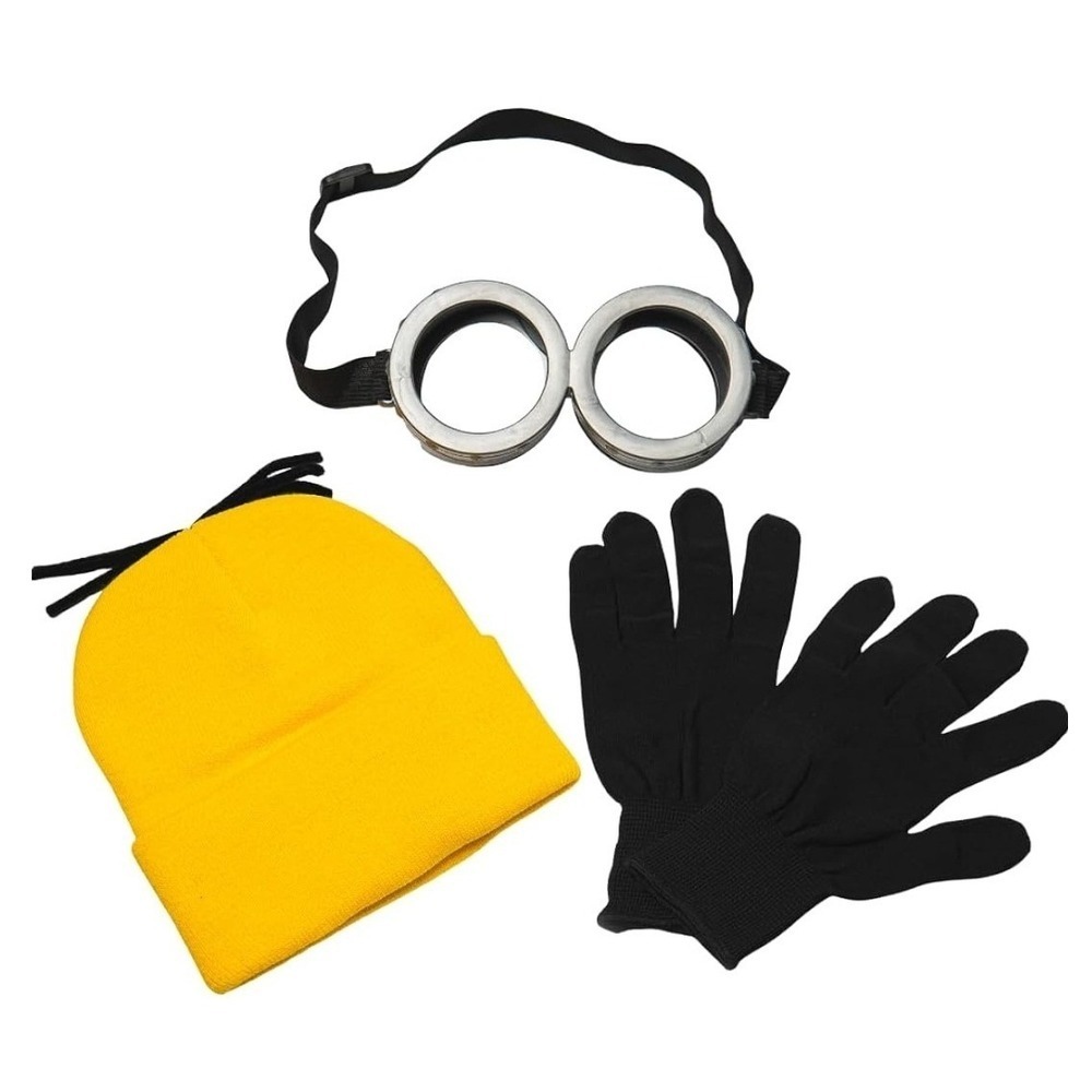 Minion Costume Accessory Set Yellow Beanie Goggles Black Gloves - Picture 2 of 6